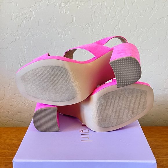 New Madden Girl 6.5 Platform Heels Sandals Pink Mine Fabric Faux Suede with Box - Picture 9 of 11